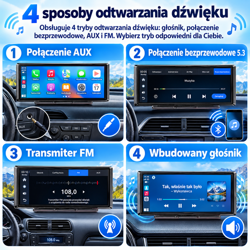 Przenośny Ekran 8,1" do Samochodu – Apple CarPlay, Android Auto, Bluetooth + Kamera Cofania